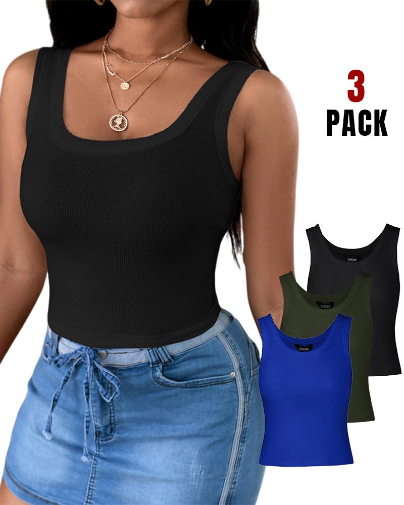 

Pacote com 3 camisetas sem mangas com decote redondo e nervuras, Style3