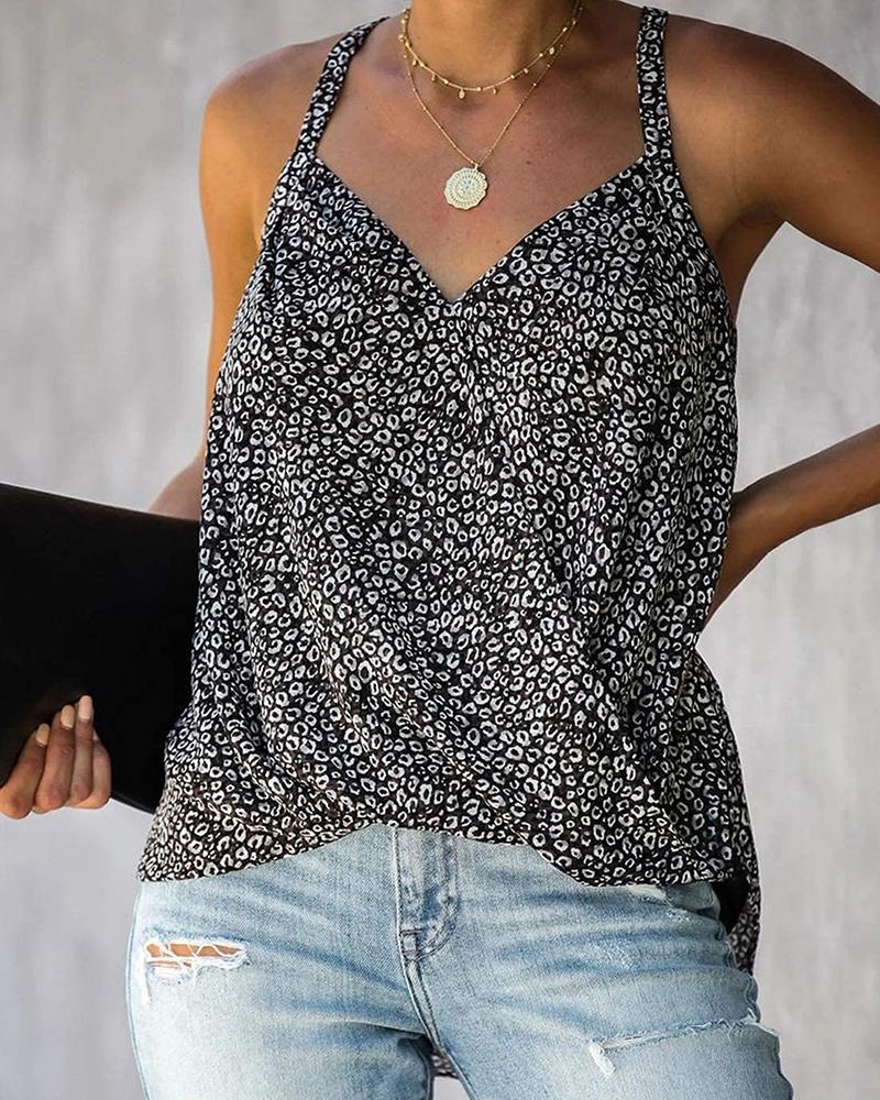 

Sleeveless Allover Print Tank Top, Black