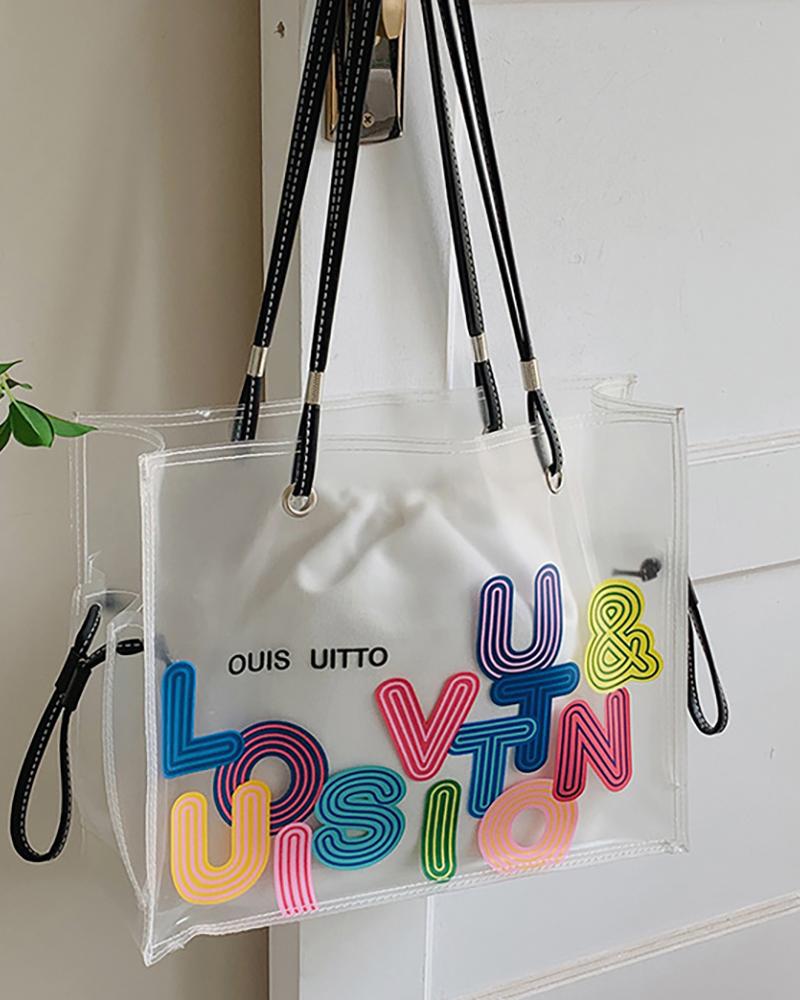 

Transparent Letter Pattern Shoulder Tote Bags, White