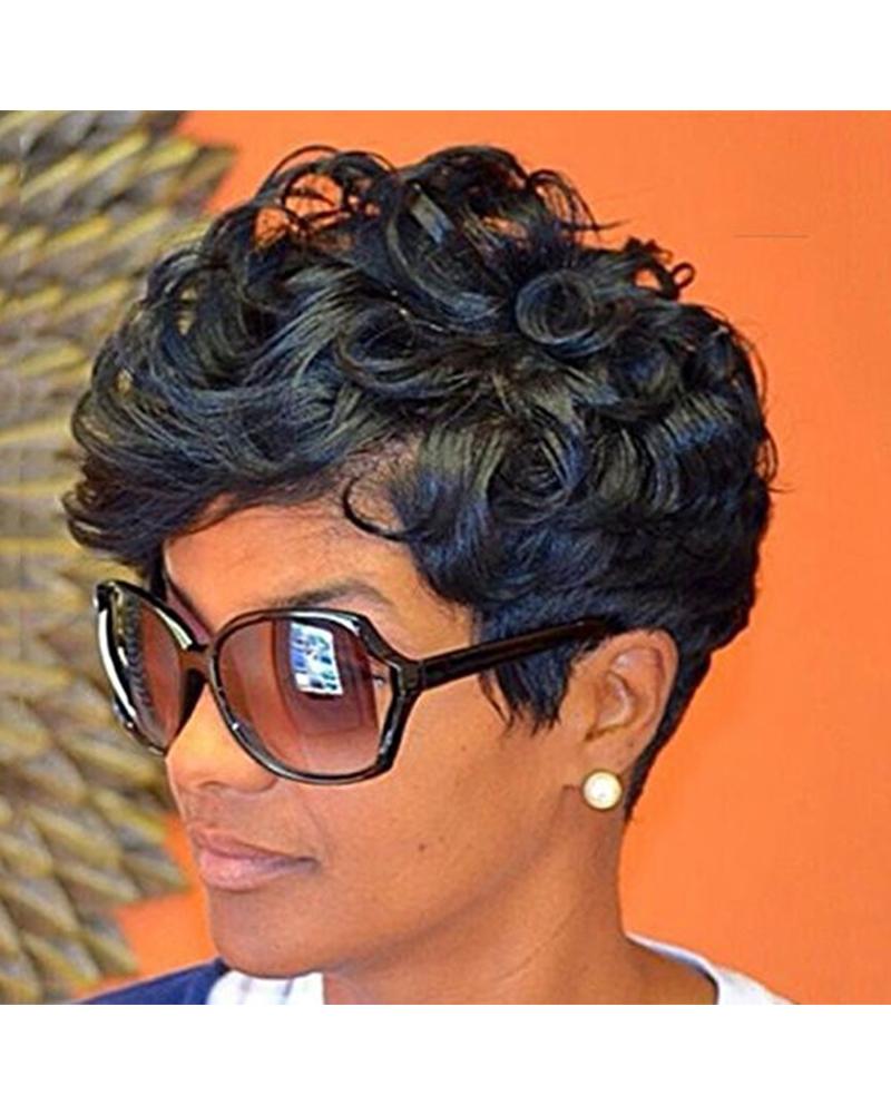 

Short Curly Human Hair Wig, Multicolor
