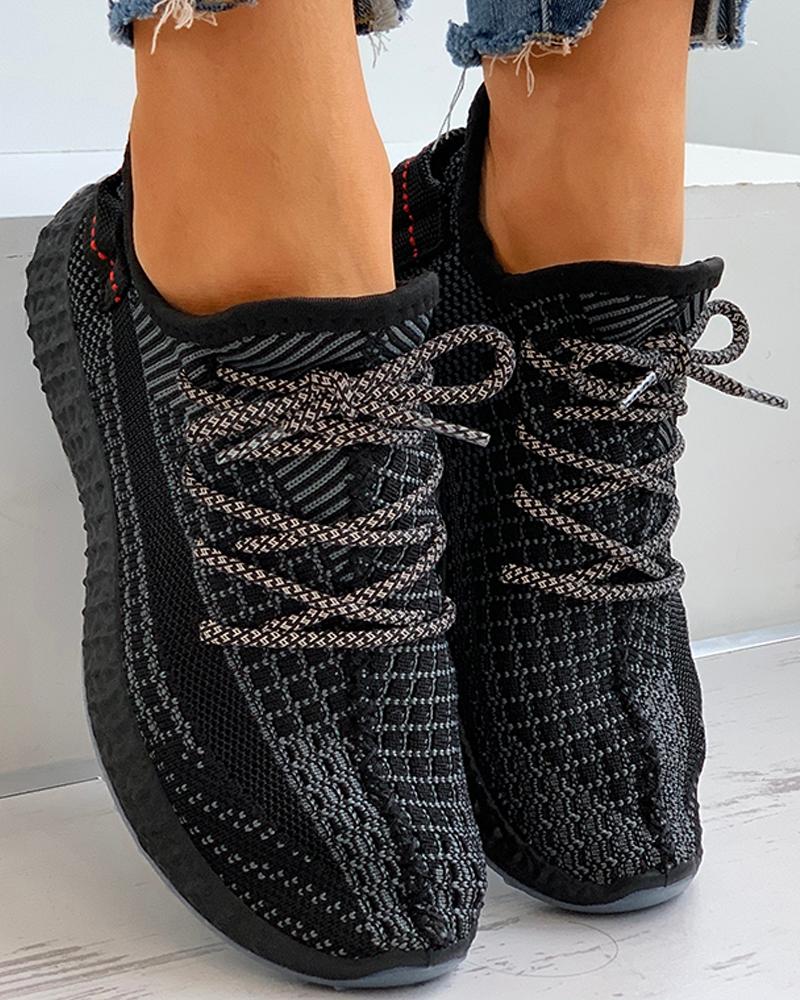 

Net Surface Lace-up Casual Sneakers, Black