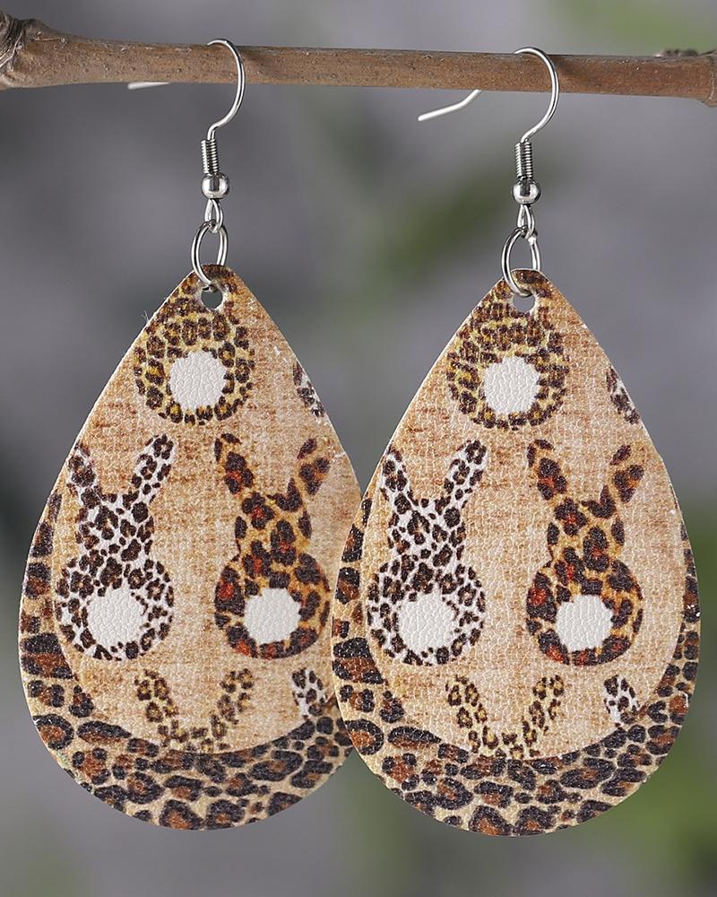 

1Pair Easter Leopard Bunny Waterdrop Hook Earrings