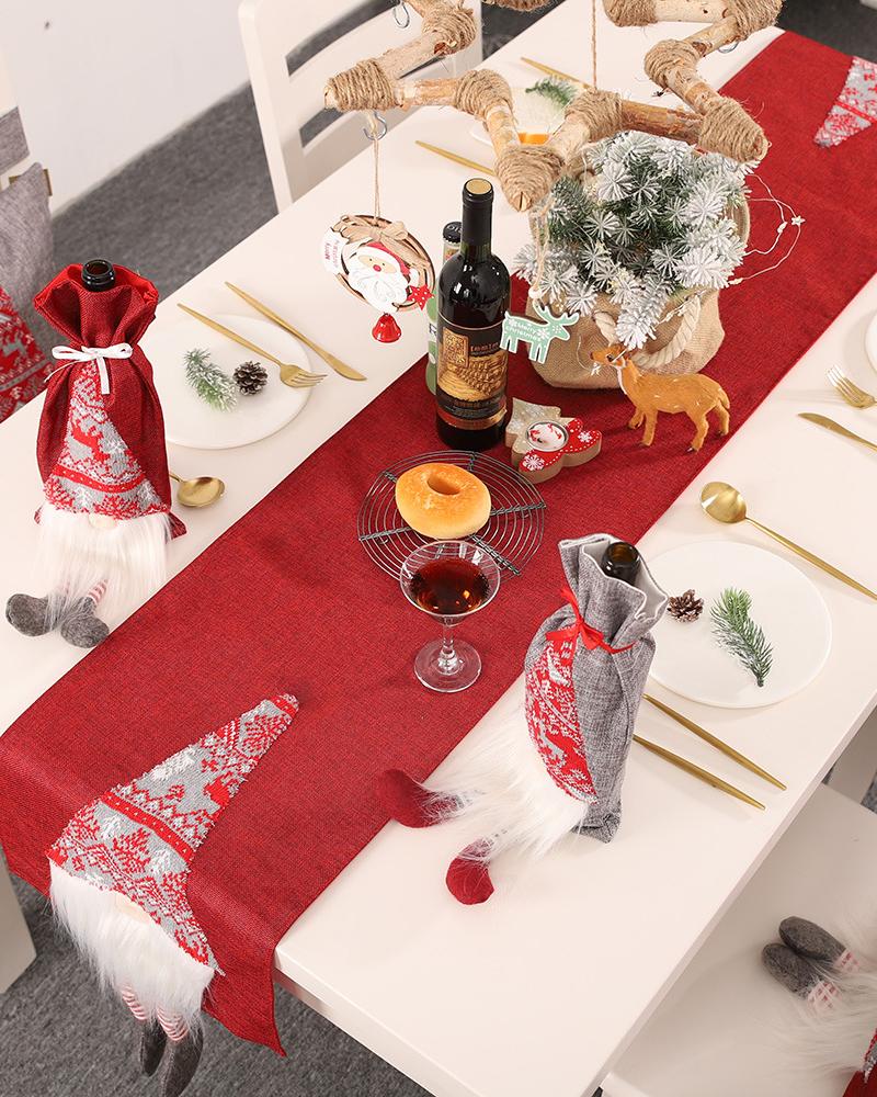 

1pc Christmas Table Runner Gnome Pattern Seasonal Winter Holiday Kitchen Dining Table Decorations Indoor Outdoor Home Party Supplies, Red