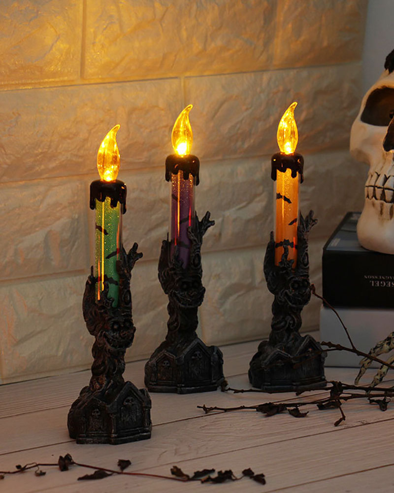 

Halloween Skull Skeletal Hand Stand LED Candle Light Party Decorations Halloween Decoration Props Bar Scene Layout Desktop Decoration, Orange
