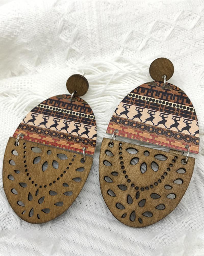 

1Pair Hollow Out Geometric Oval Drop Earrings, Dark brown