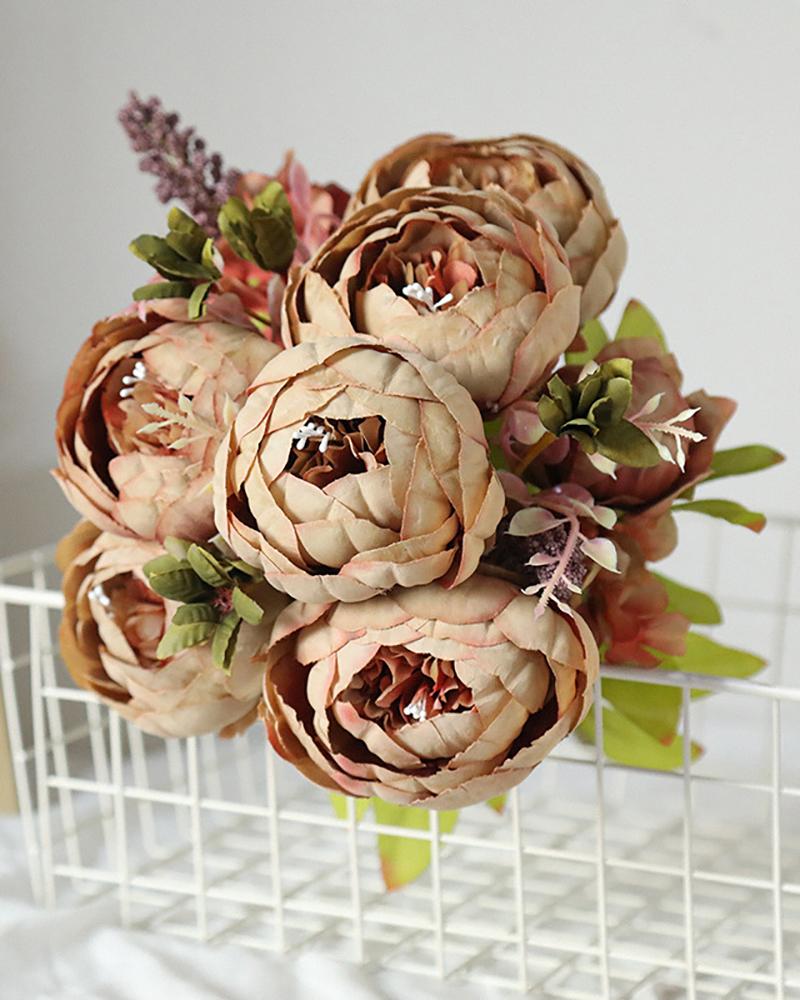 

Fake Flowers Vintage Artificial Peony Silk Flowers Wedding Home Decoration, Khaki