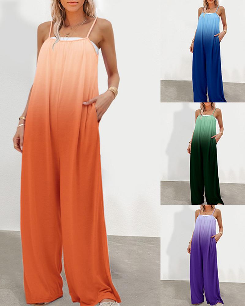 

Spaghetti Strap Tie Dye Print Pocket Design Jumpsuit, Orange