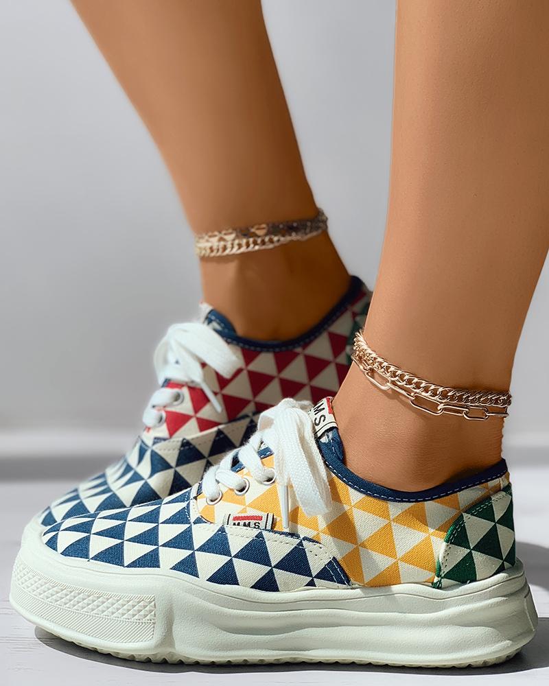 

Geometric Print Colorblock Muffin Sneakers, Multicolor