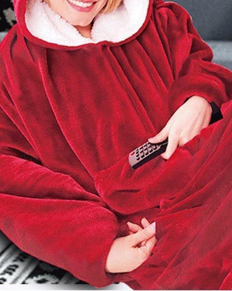 

Warm Fleece Lined Fluffy Oversized Wearable Blanket Hoodie, Red