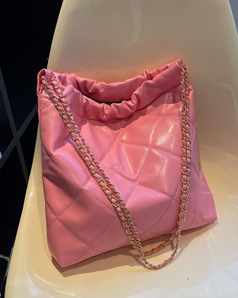 

Quilted Chain Strap Shopping Shoulder Bag, Pink