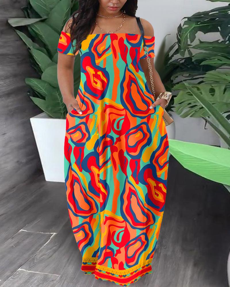 Plus Size Multi-Color Abstract Print Maxi Dress