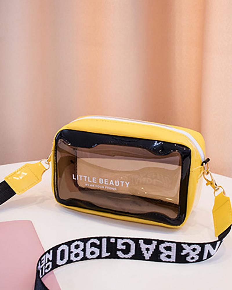 

Colorblock Letter Print Clear Crossbody Bag, Black