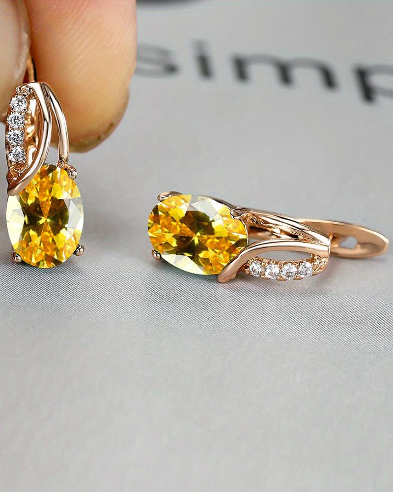 

1Pair Fashion Oval Cut Zircon Earrings Wedding Bridal Jewelry, Yellow