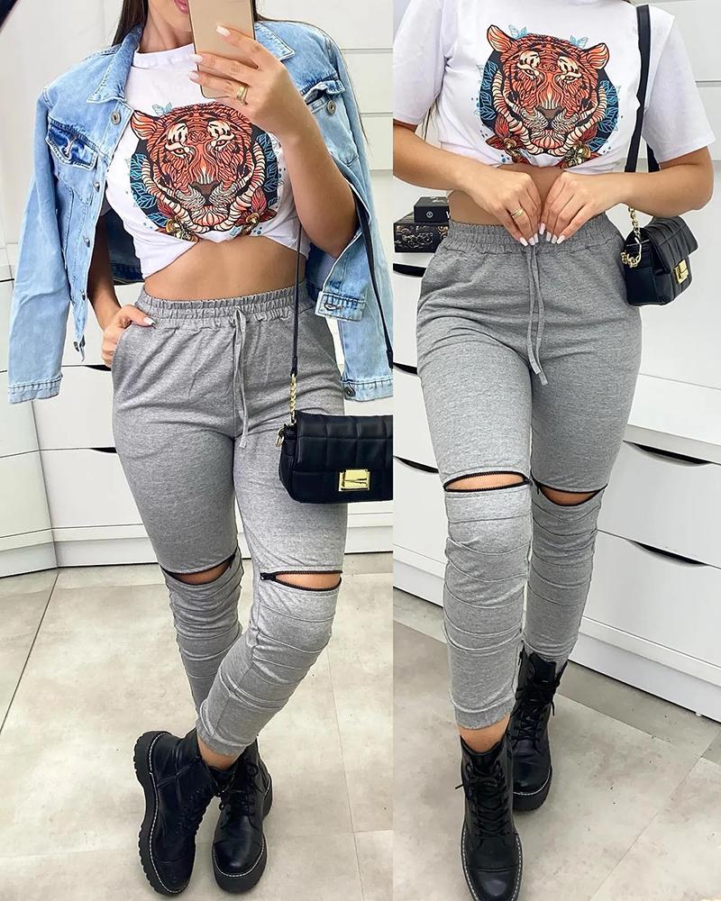 Pocket Zipper Decor Casual Pants