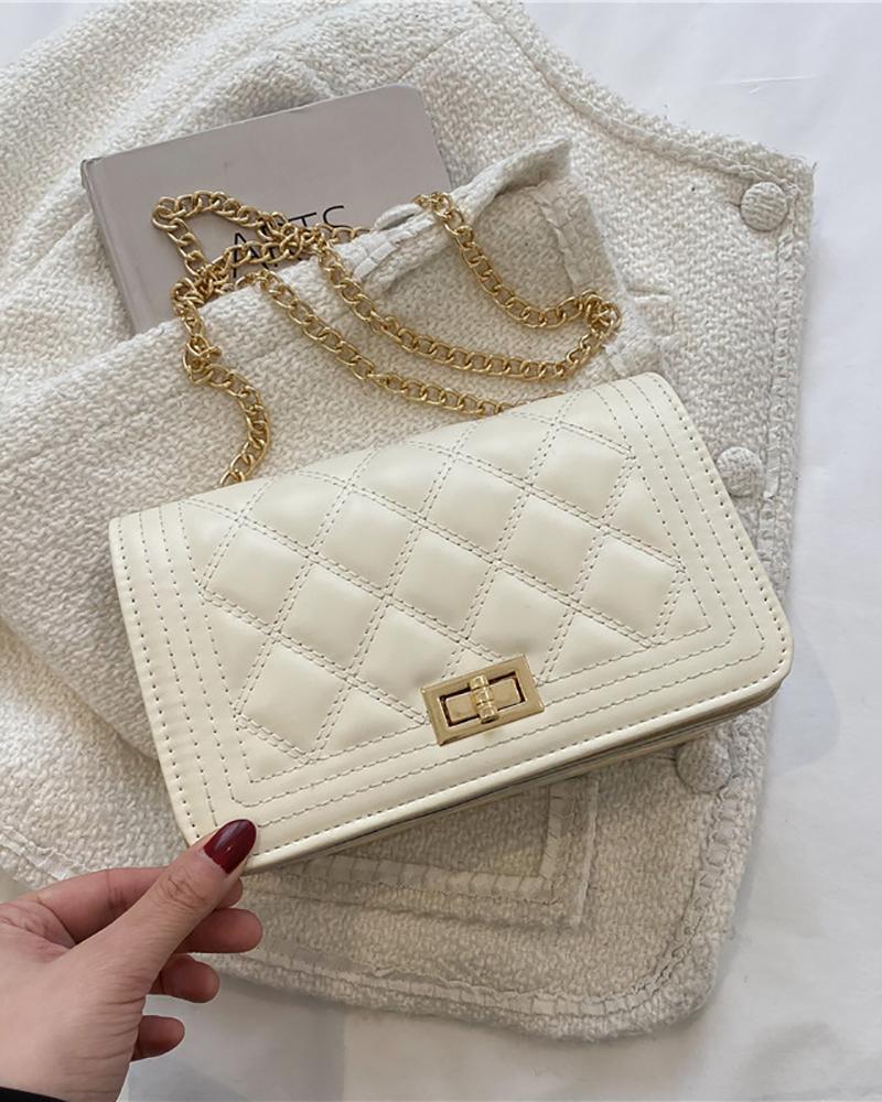 

Quilted Twist Lock Square Shaped Crossbody Bag, White