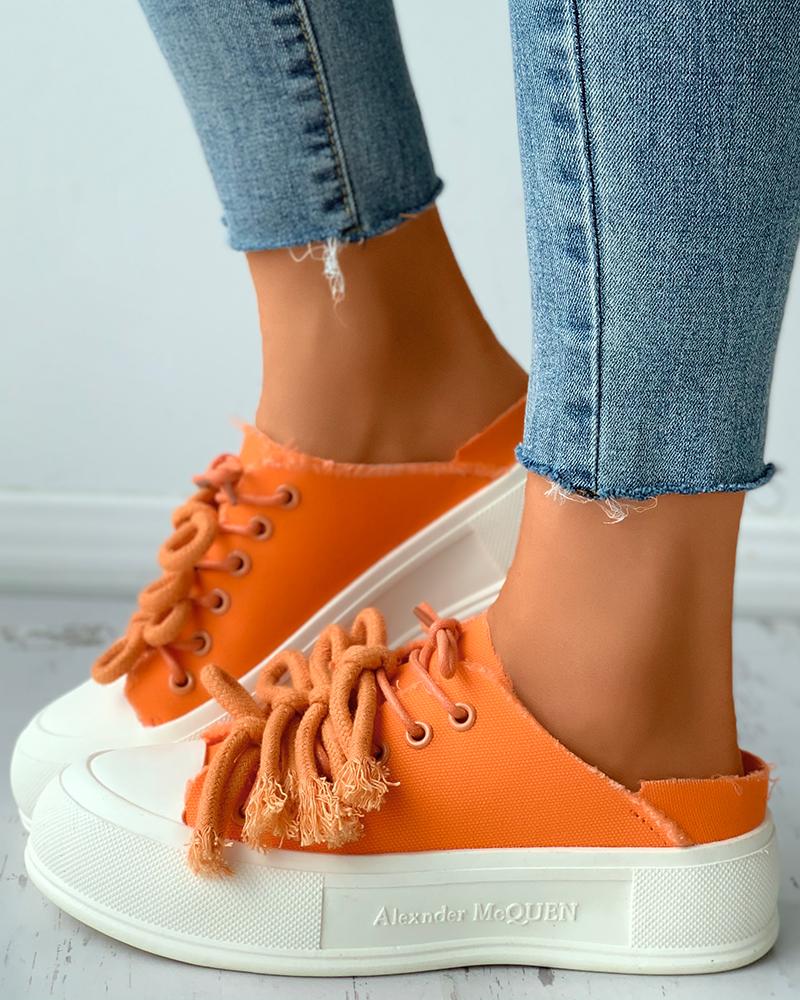 

Lace-up Front Casual Half Canvas Shoes, Orange