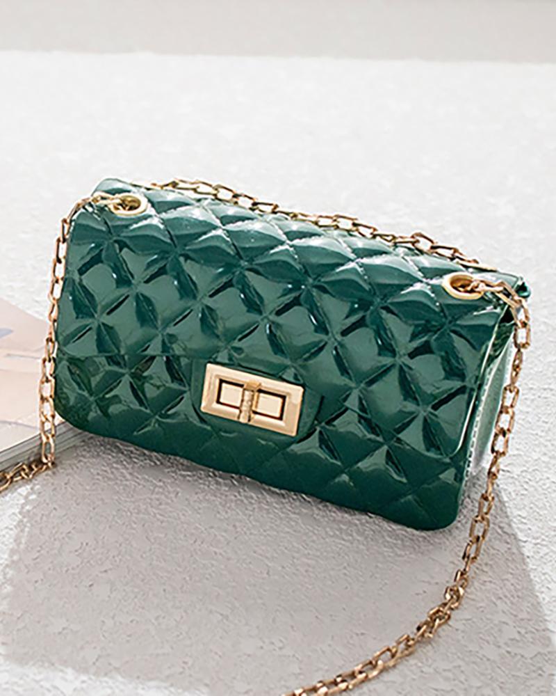 

Quilted Twisted Lock Chain Crossbody Bag, Dark green