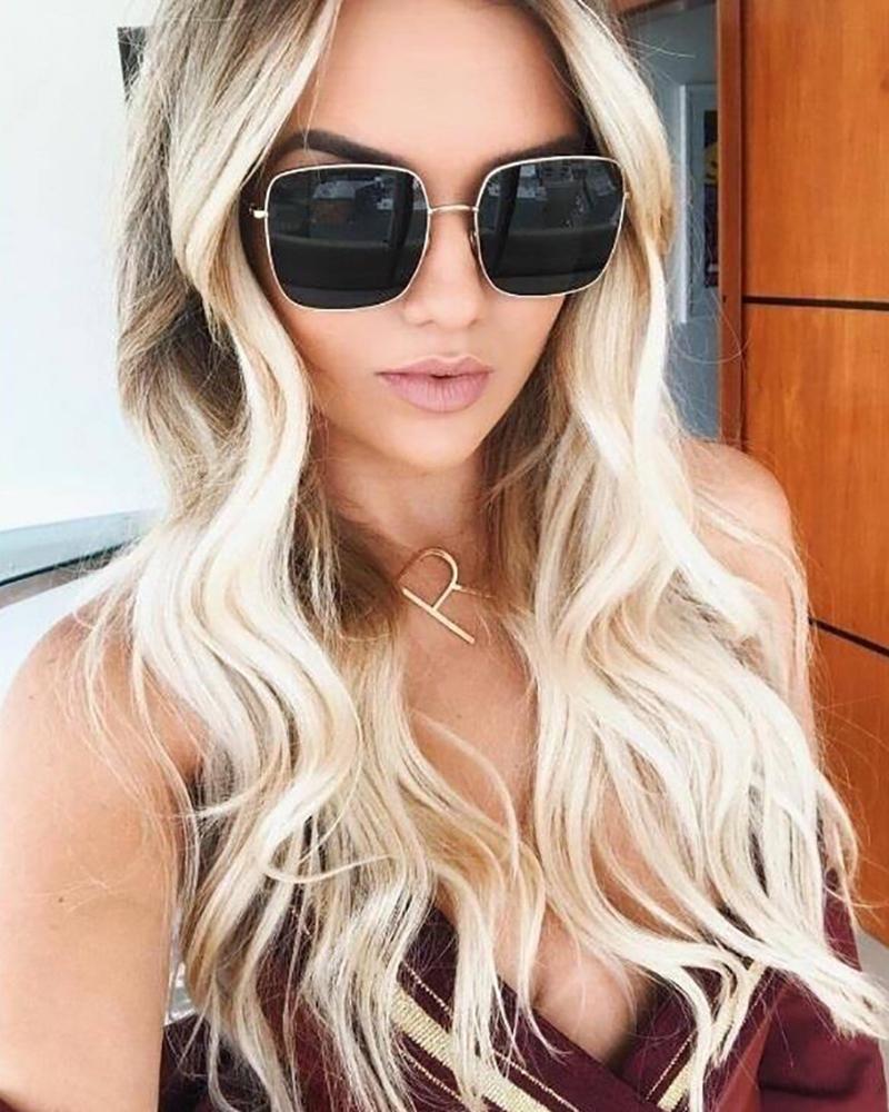 

1Pair Metal Square Frame Sunglasses, Black
