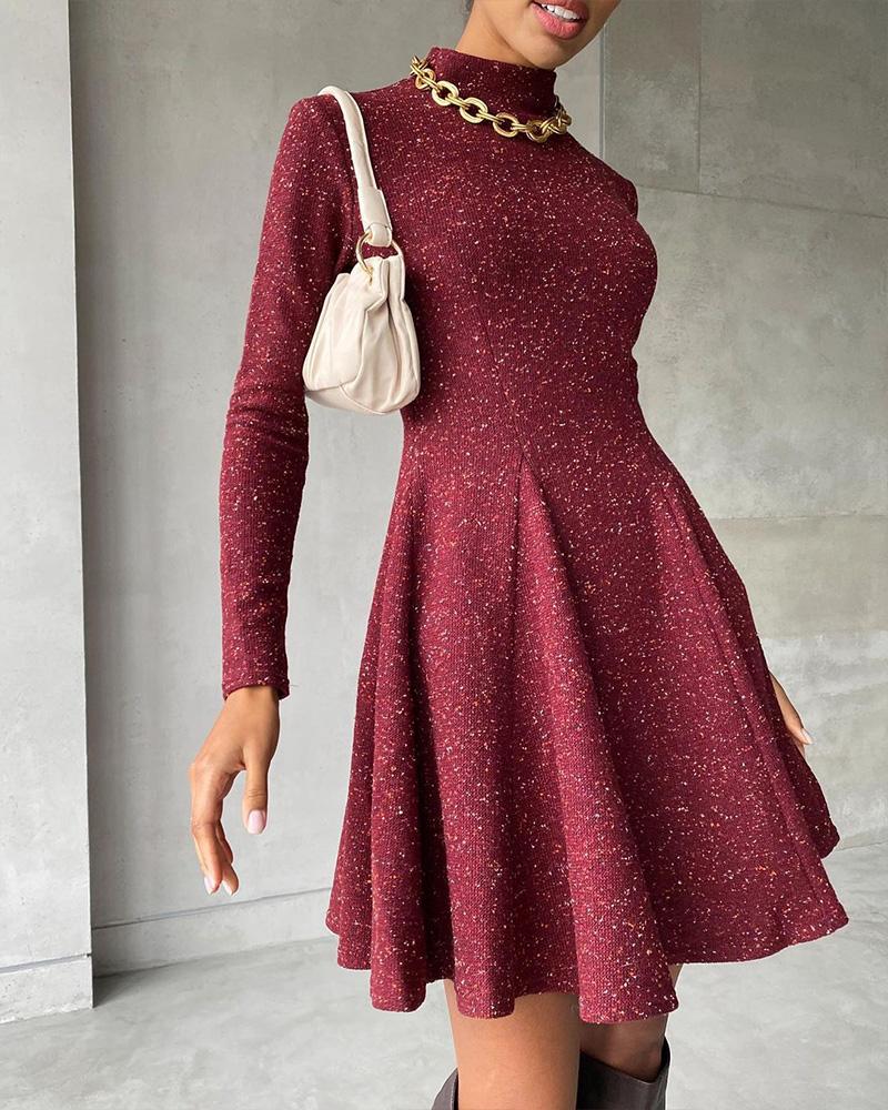 

Glitter Long Sleeve Fit and Flare Dress, Wine red
