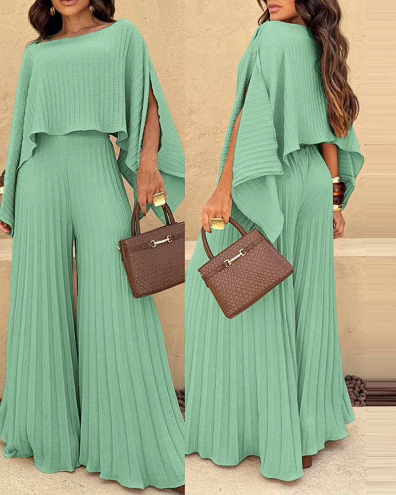 

Ensemble 2 pièces : haut à manches fendues et ourlet irrégulier, pantalon large à taille haute et plissé, Light green