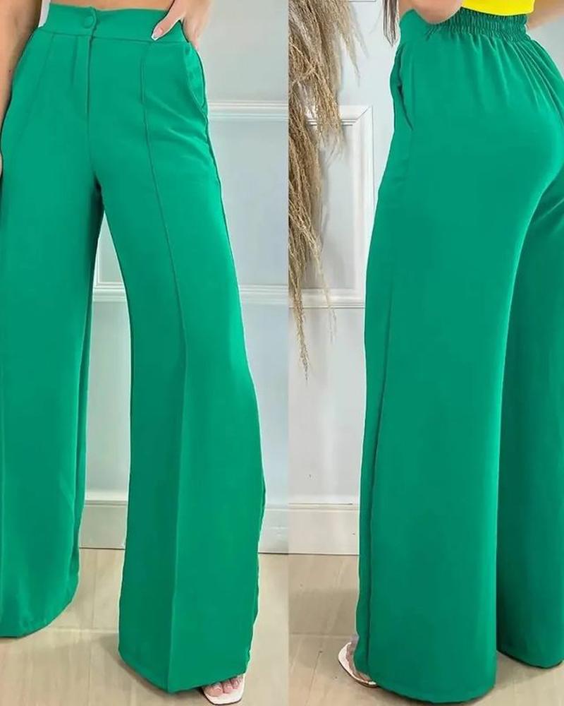 

High Waist Straight Leg Pants, Green