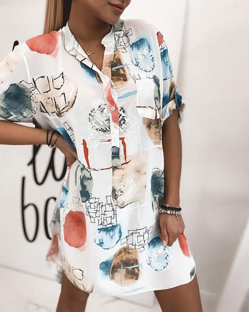 

Colorblock Button Design Shirt Dress, White
