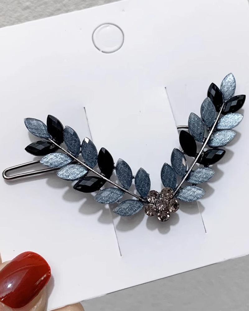 

1pc Rhinestone Wheat Leaf Shaped Hair Clip, Style2