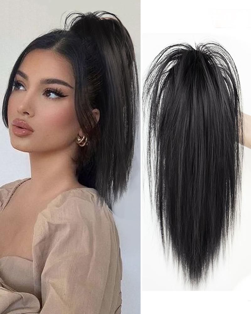 Extension de cheveux synthétiques longue et droite en cascade, queue de cheval avec griffe