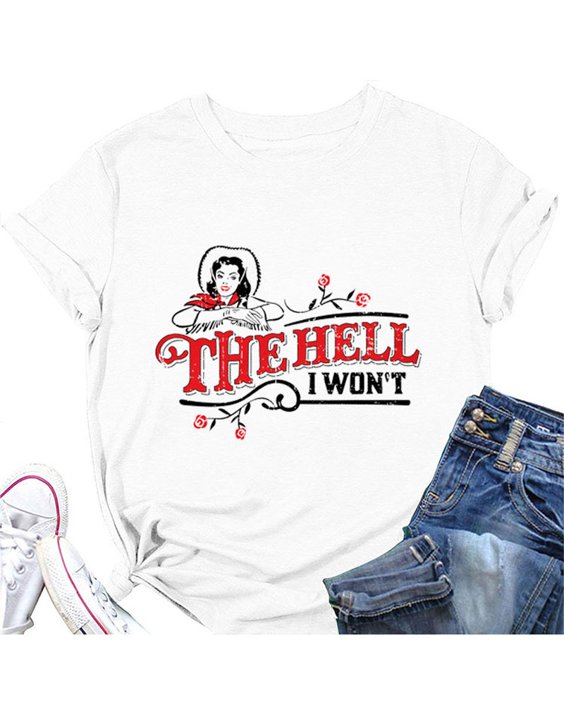 

Letter Figure Print Casual T-shirt, White