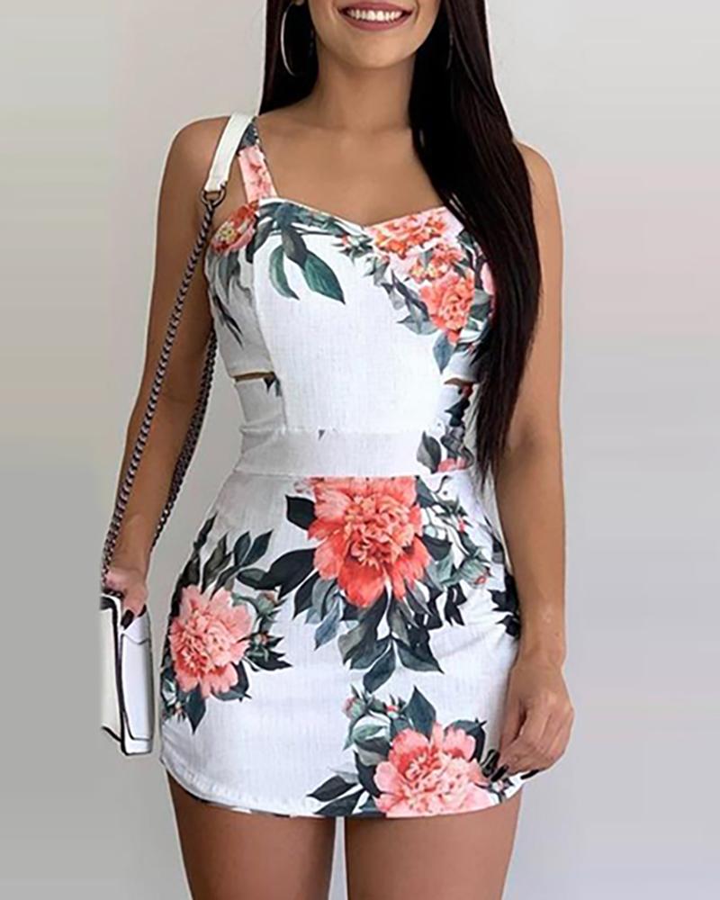 

Floral Print Spaghetti Strap Romper, White