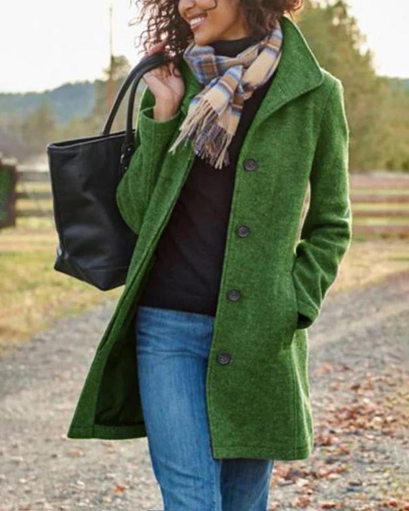 

Long Sleeve Button Front Overcoat, Green