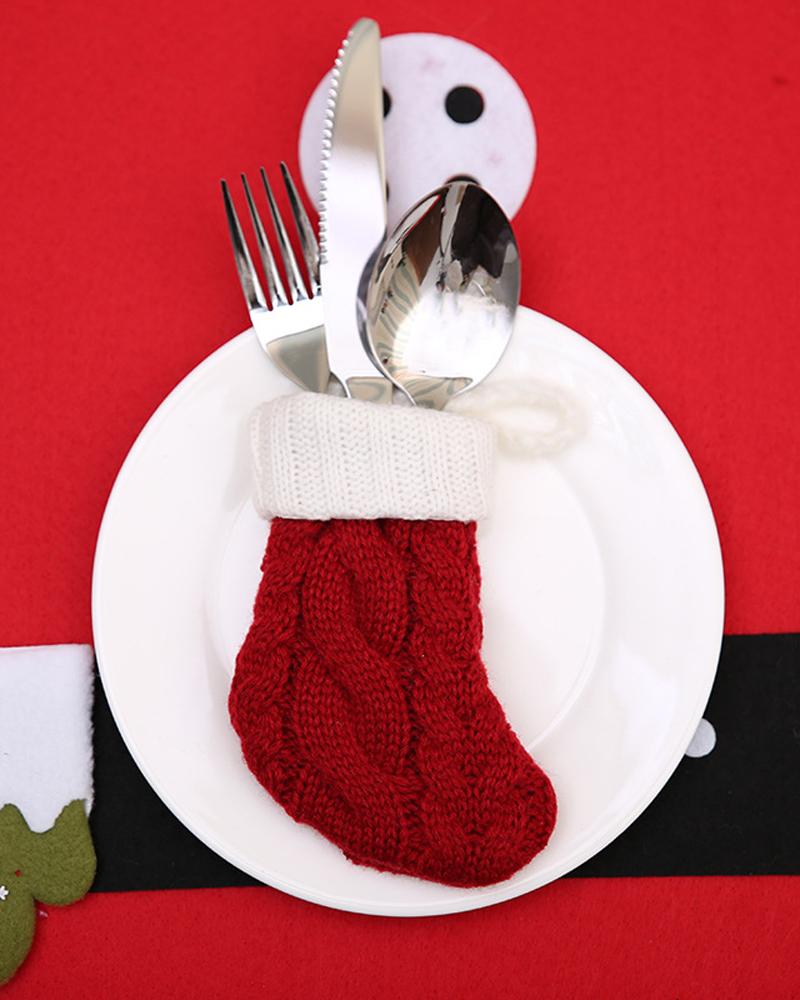 

1pc Christmas Stocking Cable Knit Hanging Stocking Christmas Tree Decoration Ornament Decoration Spoon Fork Bag Party Supplies, Red