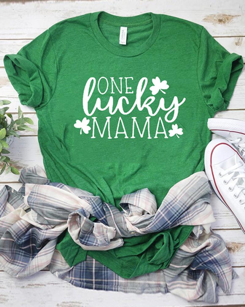 

St.Patrick' Day Letter Graphic Print Short Sleeve T-Shirt, Green