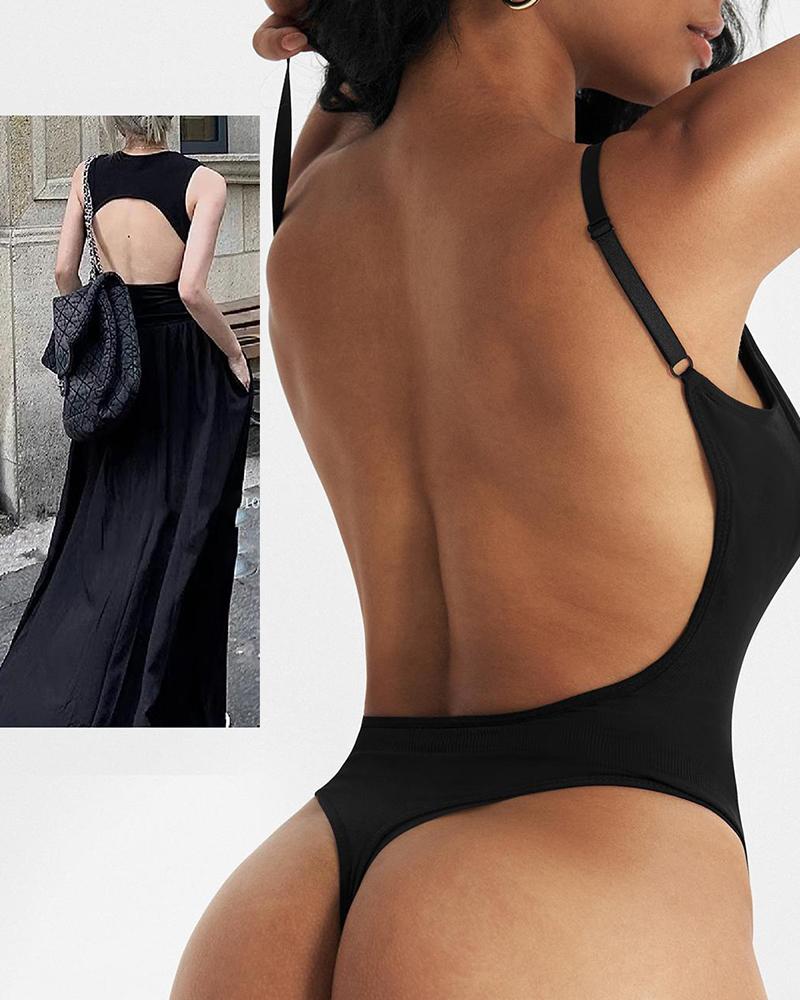 

Seamless Tummy Control Backless Shapewear Bodysuit, Black