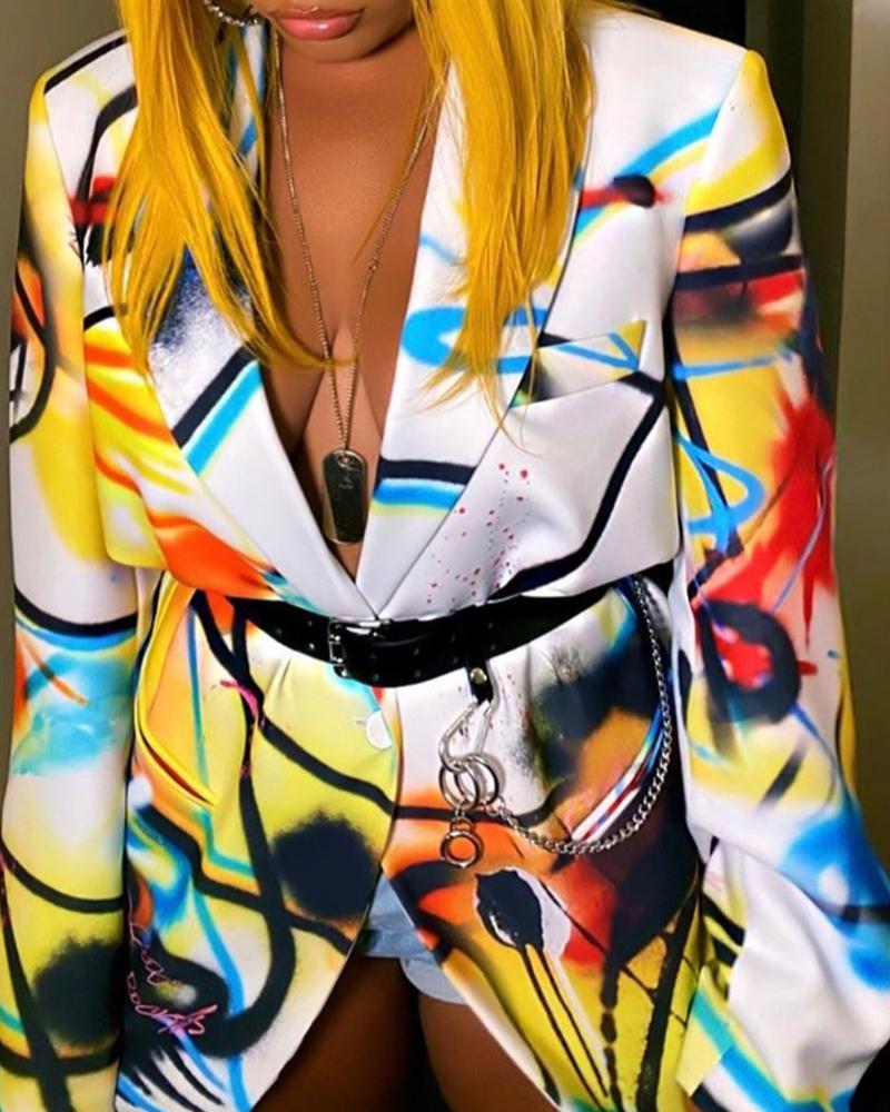 

Colorblock Buttoned Long Sleeve Blazer Coat, Multicolor