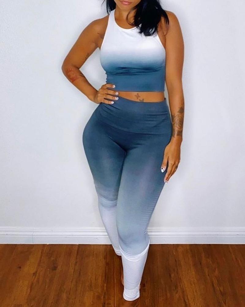 

Ombre Colorblock Tank Top & High Waist Pants Set, Blue