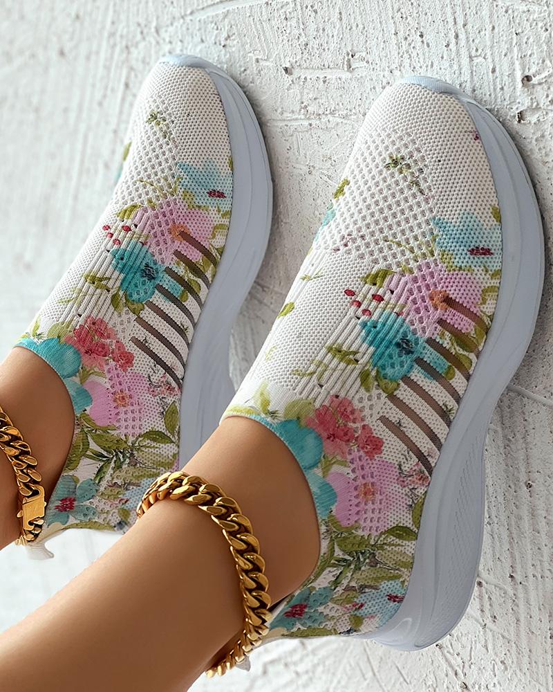 Plants Print Breathable Slip-On Casual Sneakers