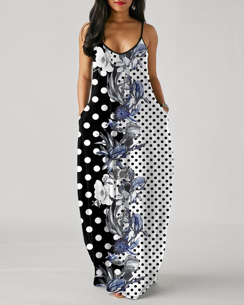 

Ink Splash / Colorblock / Palm Tree / Polkadot Print Pocket Design Maxi Dress, Style4