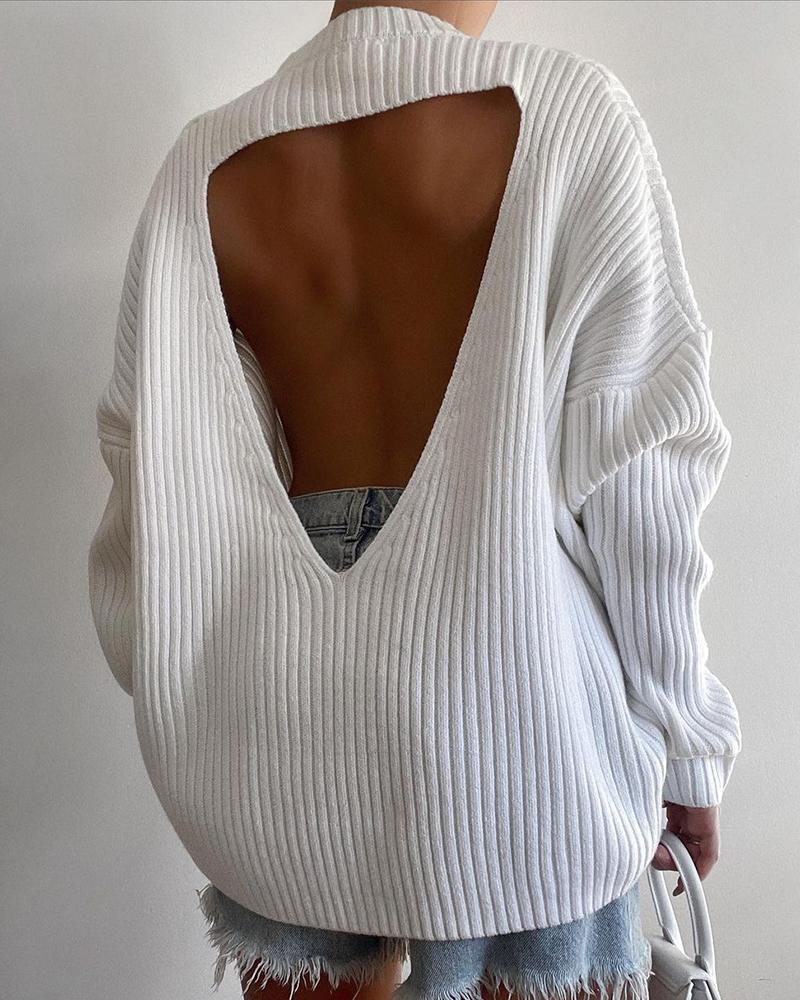 

Cutout Backless Batwing Sleeve Knit Sweater, White