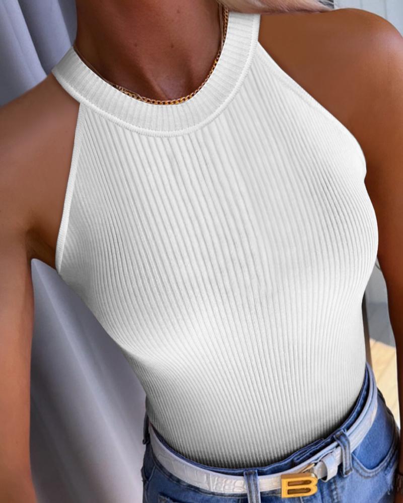 

O-Neck Sleeveless Casual Tank Top, White
