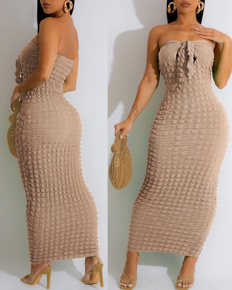 

Bandeau Tied Detail Bubble Textured Maxi Dress, Apricot