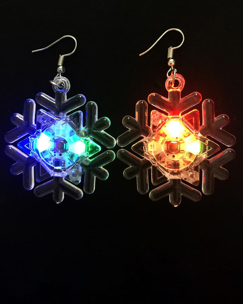 

1Pair Christmas Snowflake Shaped LED Light Up Drop Earrings, White