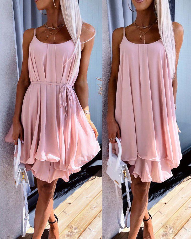 

Scoop Neck Layered Ruffles Dress, Light pink