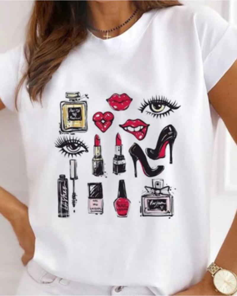 

Eiffel Tower Cartoon Print Short Sleeve T-shirt, Style3