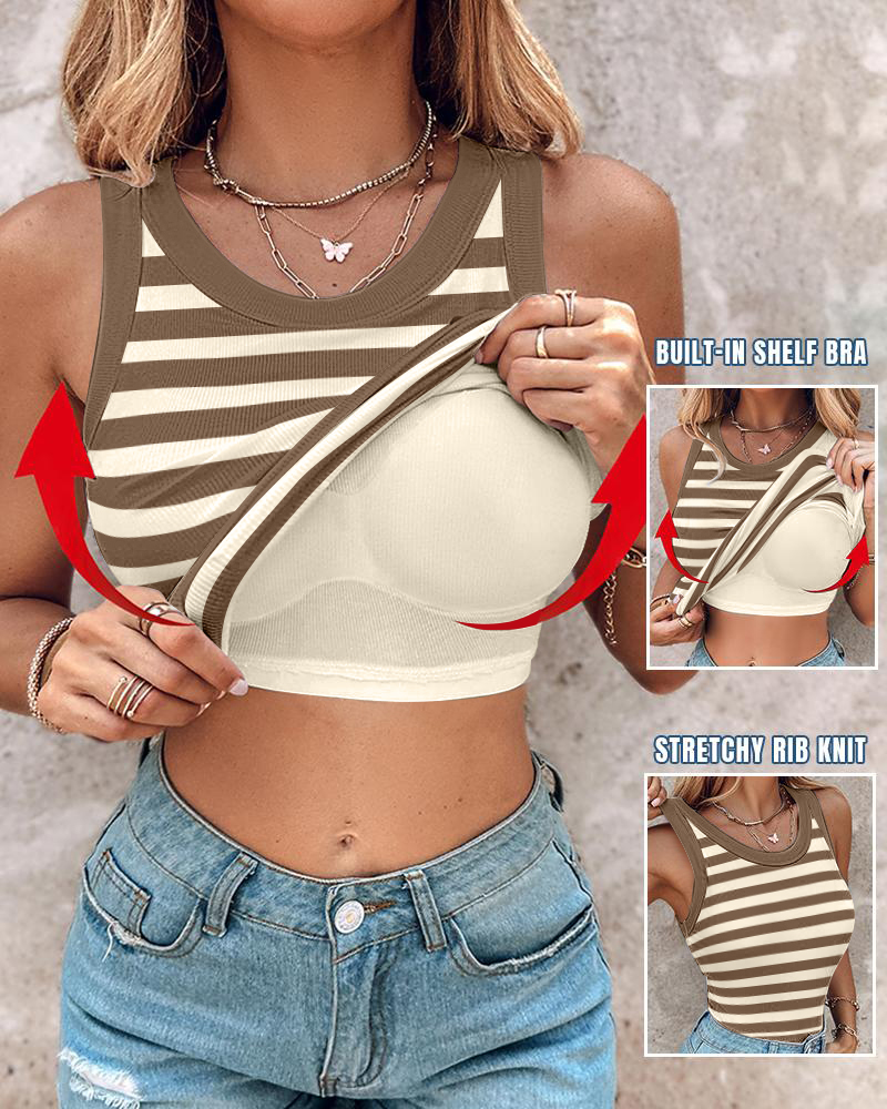 

Soutien-gorge intégré ChicMe Soutien-gorge rayé à col rond Débardeur côtelé, Khaki