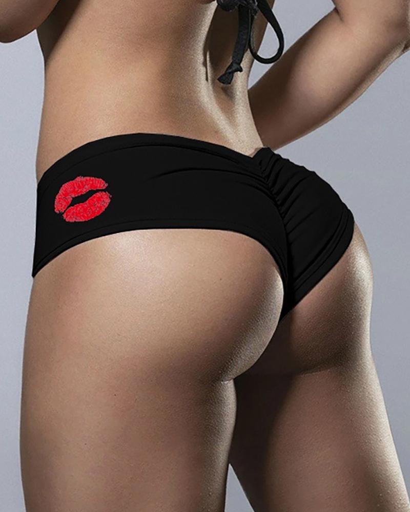 

Lip Print Ruched Panty, Black