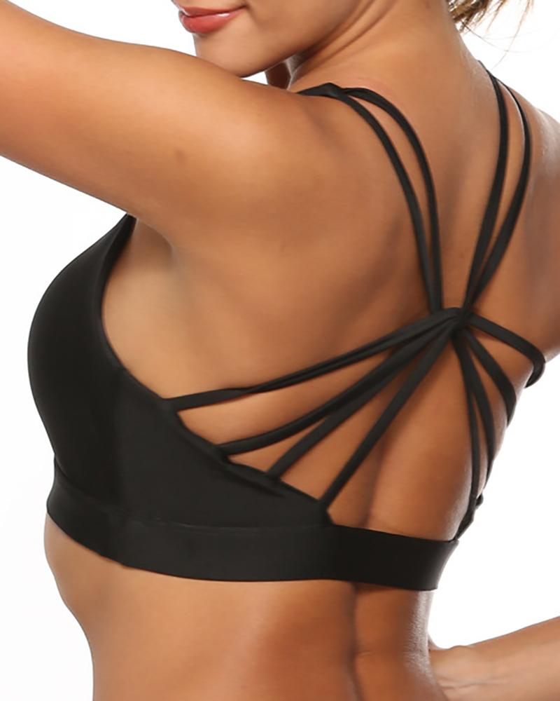 

Sleeveless Multi Strap Cross Backless Sporty Crop Top, Black