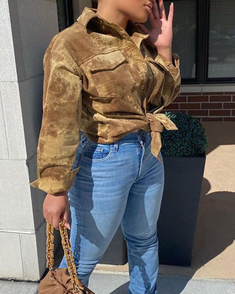 

Solid Color Long Sleeve Corduroy Blouse, Yellow