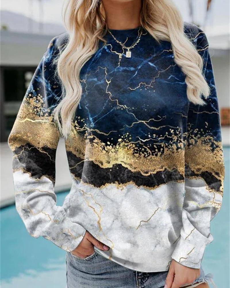 

Geometric Print Long Sleeve Sweatshirt, Blue
