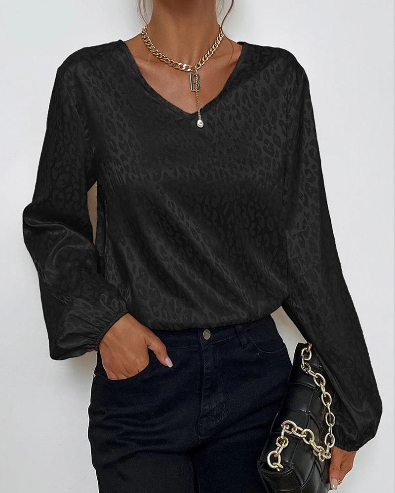 

Cheetah Print Lantern Sleeve Top, Black